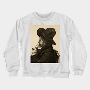 Smoking in Large Hat (Self Portrait) by Marcellin Gilbert Desboutin Crewneck Sweatshirt